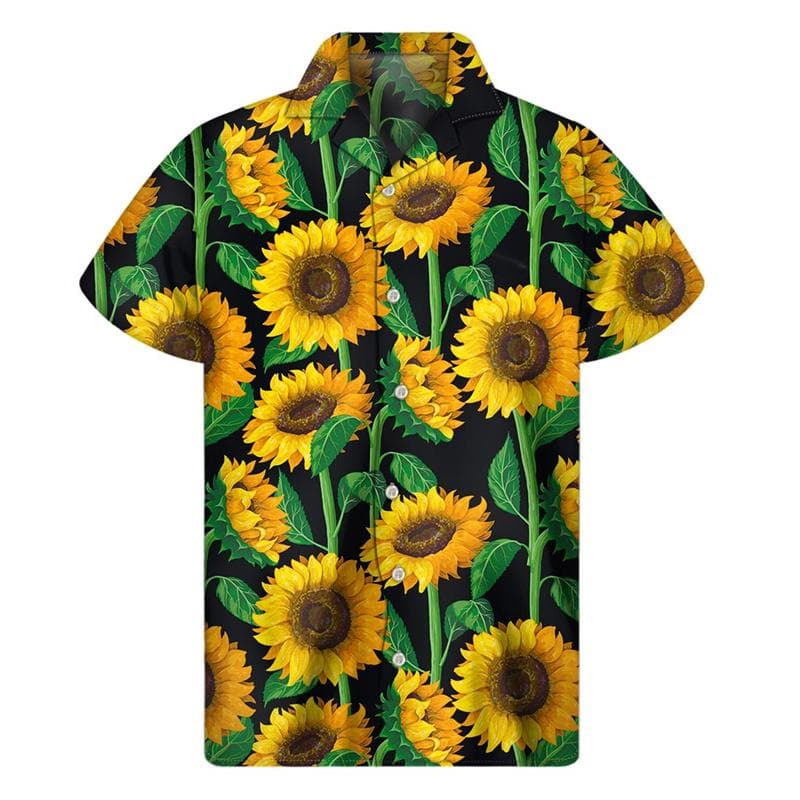 3d Plants Sunflower Print Shirt For Men Fashion Classic Short Sleeve Summer Vacation Shirts Breathable Tops Hawaiian 5XL