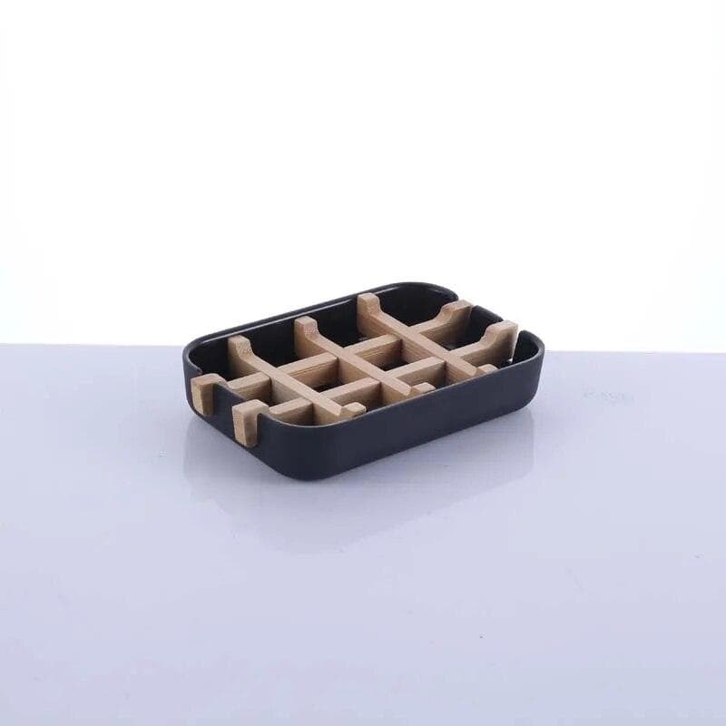 Bamboo Soap Bamboo Eco-friendly Portable Soap Dish with Handcrafted Wooden Holder and Tray for Bathroom Storage black