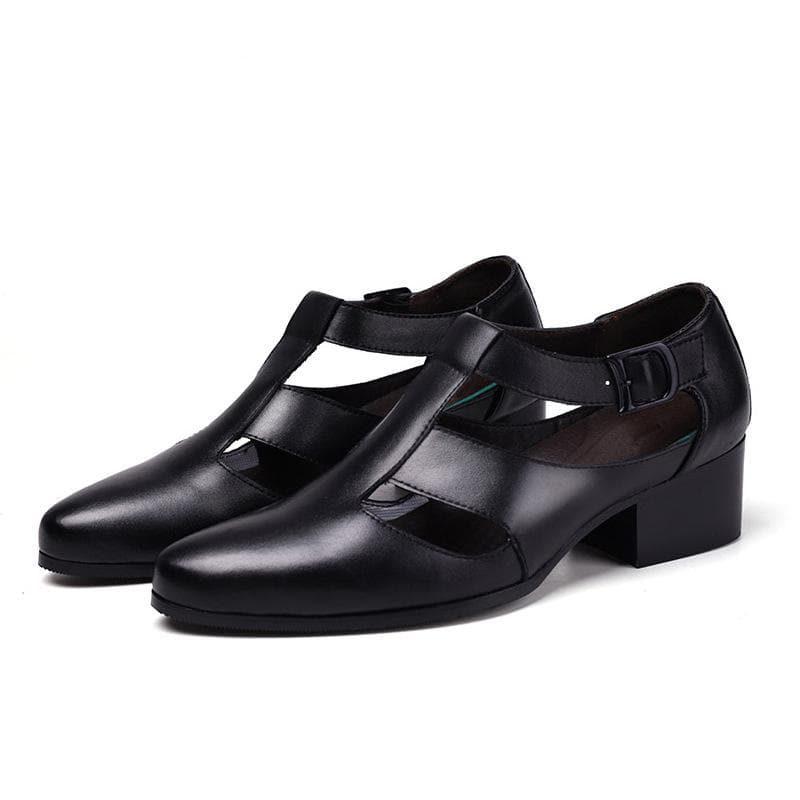 New Summer Genuine Leather Shoes Men Sandals Pure Black Height Increasing 6cm Fashion Modern Heels Mens Party Brand Male Footwear 44 black