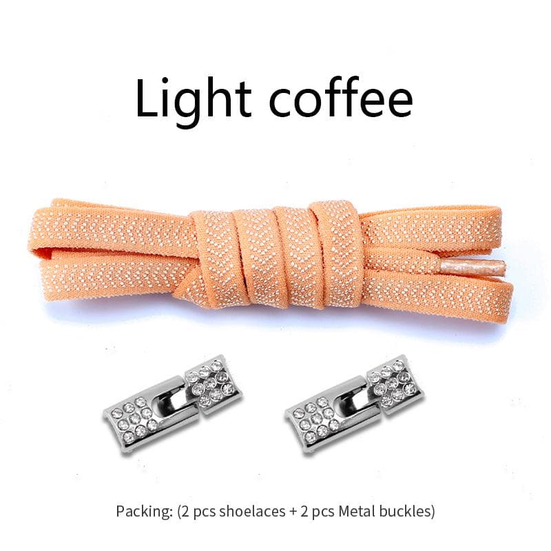 NO.8 No Tie Shoelace Elastic Laces Sneakers Shoelaces Without Ties 8MM Width Kids Adult 4Pcs Diamonds Cross Lock Shoes Accessories Light coffee