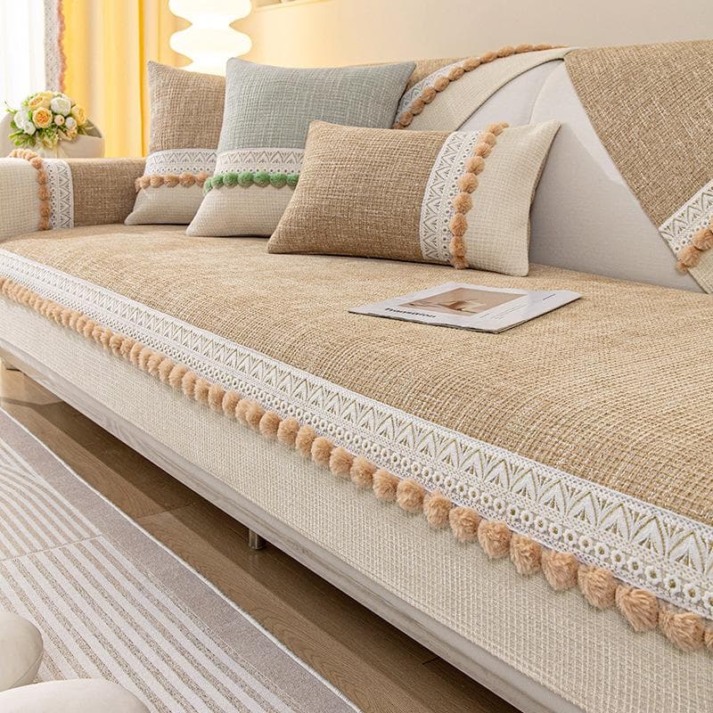 Chenille Tassel Ball Sofa Cover for Living Room Non-slip Sofas Cover Couch Covers L Shaped Corner Sofa Mat Seat Pad Modern Home 70x70cm 1pcs