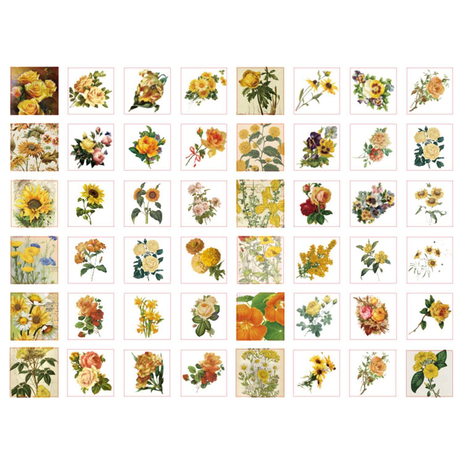100PCS Handbook Decoration Stickers Flower Decorative Stickers DIY Theme Stickers for Diary Planner