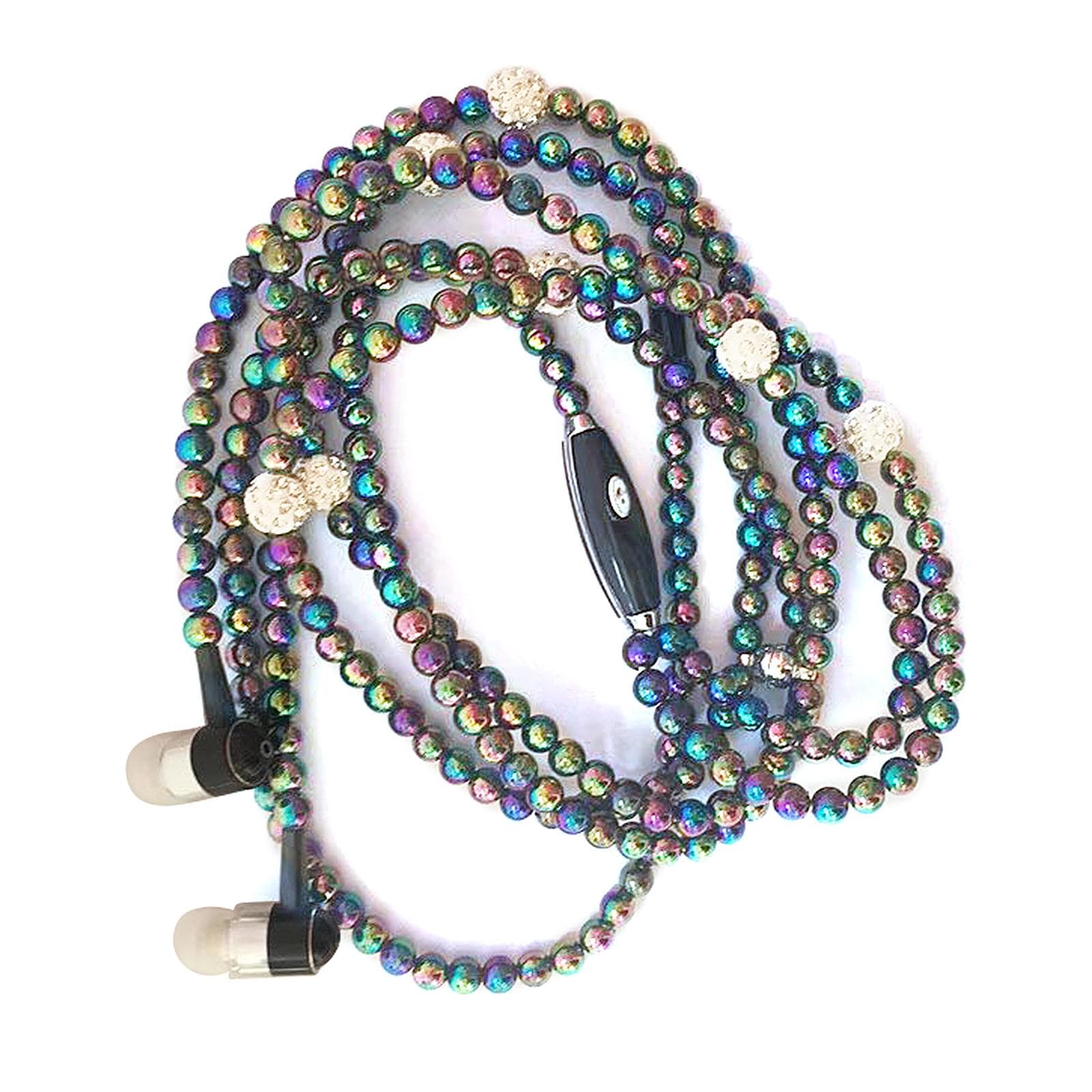 Jewelry Pearl Necklace Stereo Earphones with Microphone 3.5mm In-ear Headphone Wired Headset multicolour