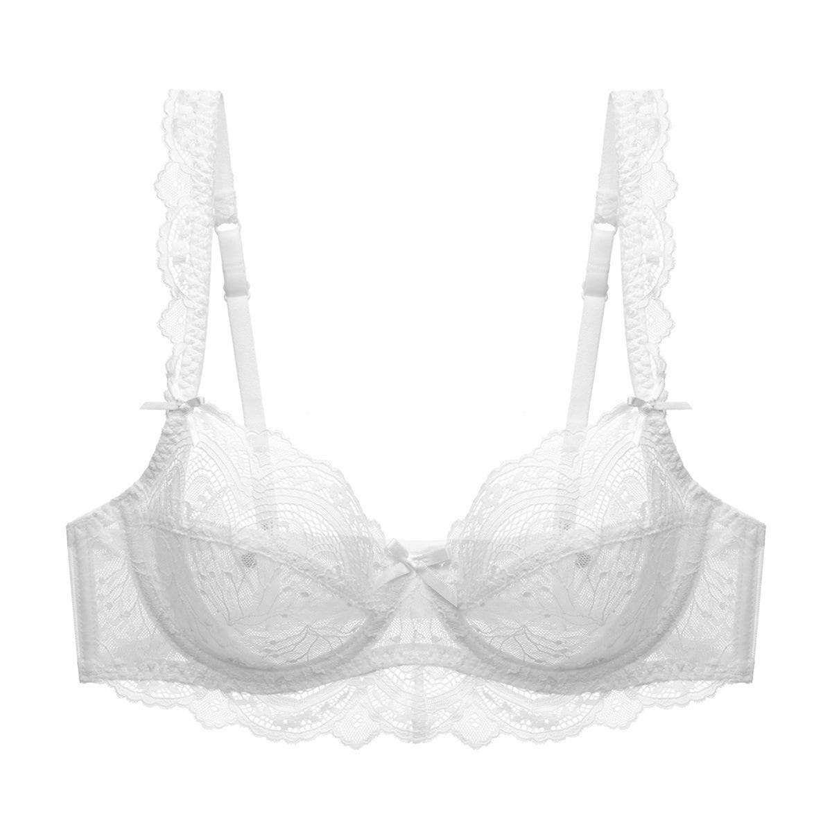 A B C D E Cup Bra Women's Sexy Lingerie Women's Underwear Ultra-thin No Sponge Bra Anti-sag Lace Bra 85B white