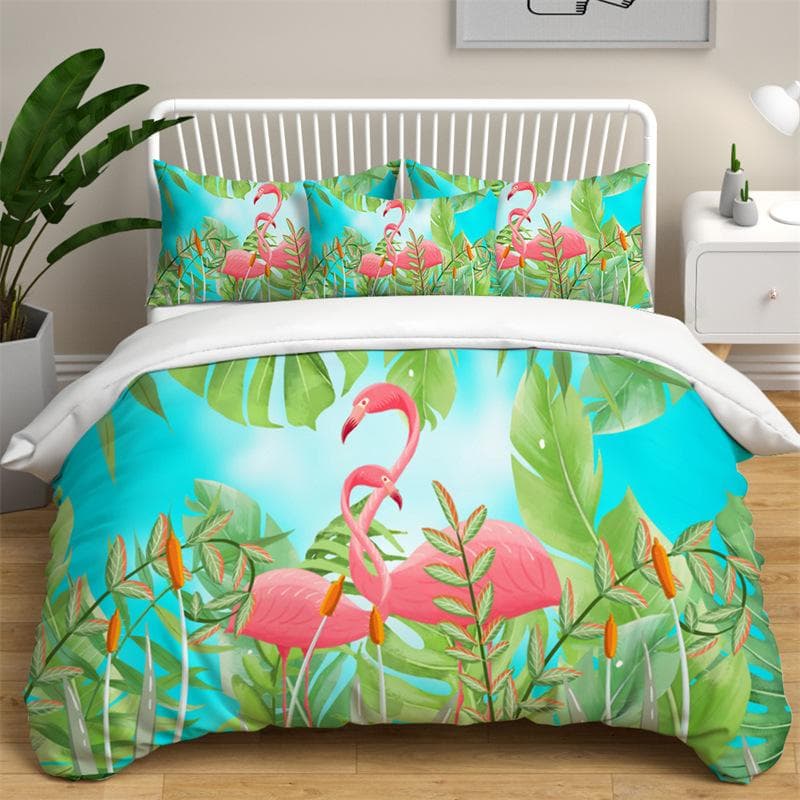 Modern Flamingo Pineapple Print Bedding Set Queen Tropical Plants Leaves Flowers Duvet Cover Hawaiian Islands Floral Pillowcases EU single(135x200cm)