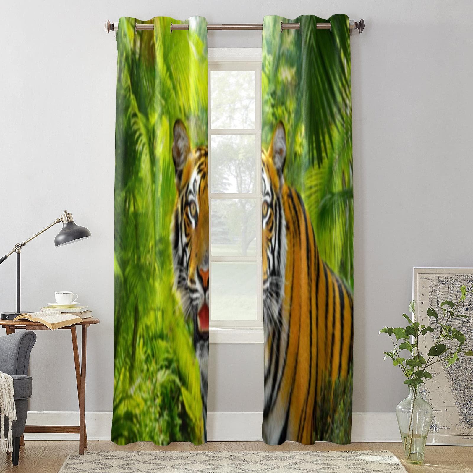 Tiger In A Rainforest Window Curtain For Living Room Bedroom Decoration Curtains Luxury Kitchen Valance Curtains 135W x 60H(cm) x1
