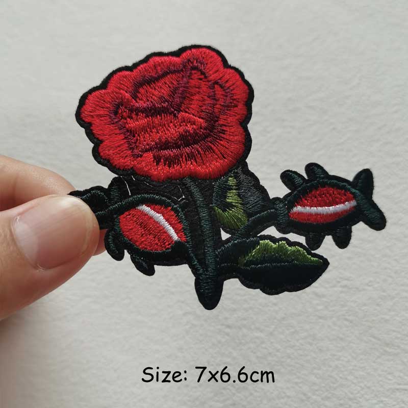 Beautiful Rose Embroidery Applique Patch Heat Press Appliqued Diy Clothes Stickers Parches Ropa Sticker On Clothes Badges Flower 7x6.6cm