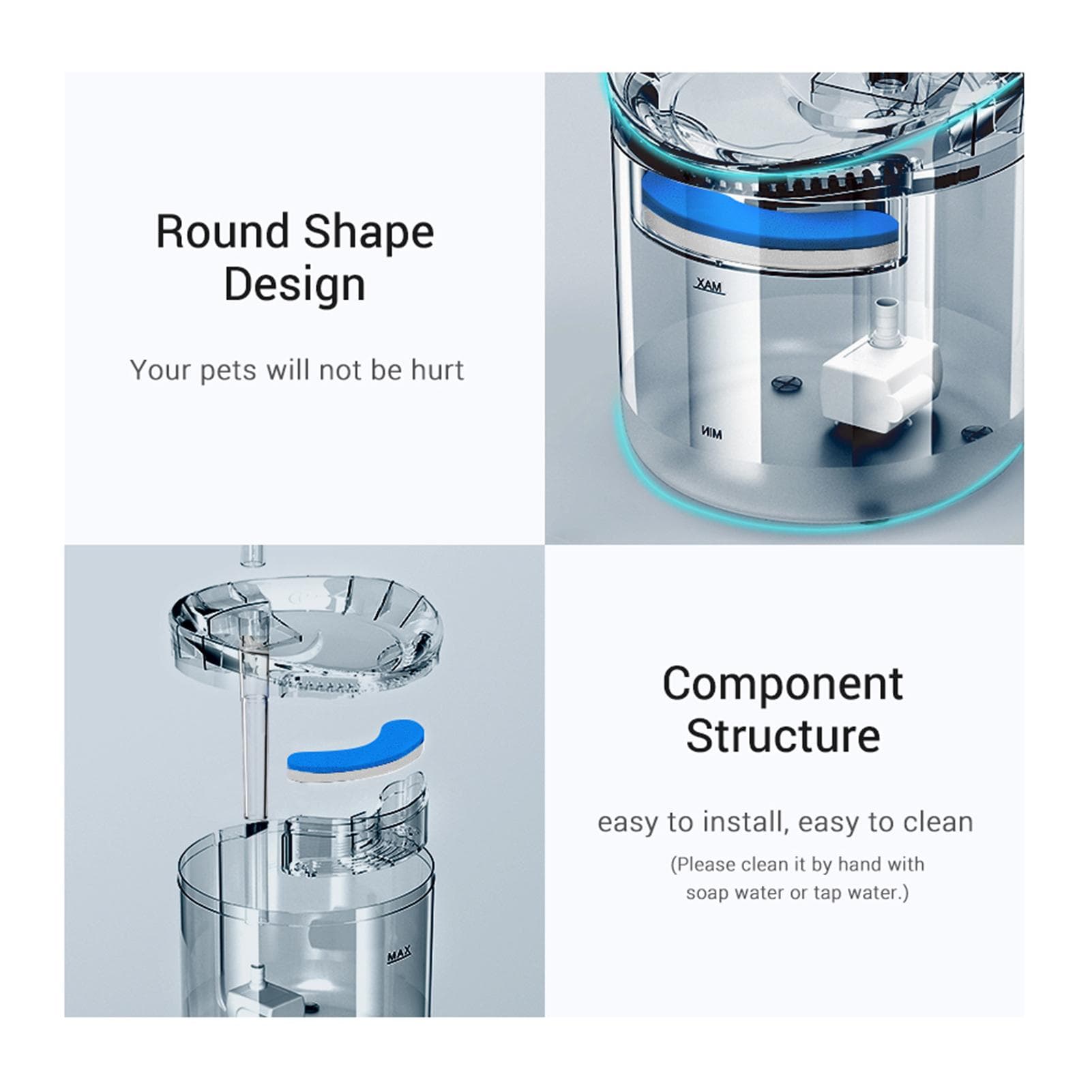 Cat Water Fountain Dog Water Dispenser 1.8L Super Quiet Automatic Pet Drinking FountainTransparent US plug