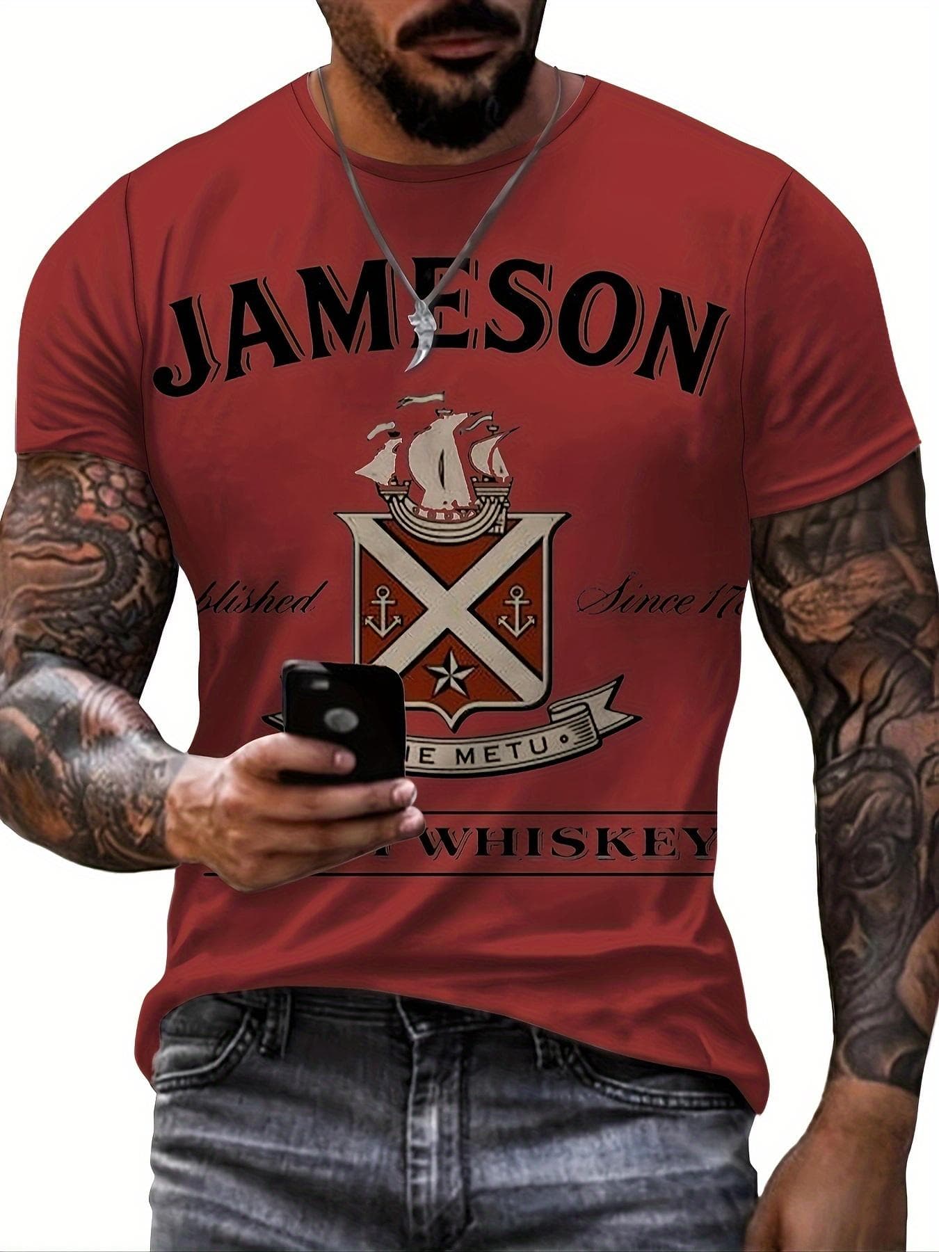 Jameson Whiskey 3D Print Men's T-Shirt - Stylish & Comfortable Short Sleeve Tee for Summer, Casual Wear S