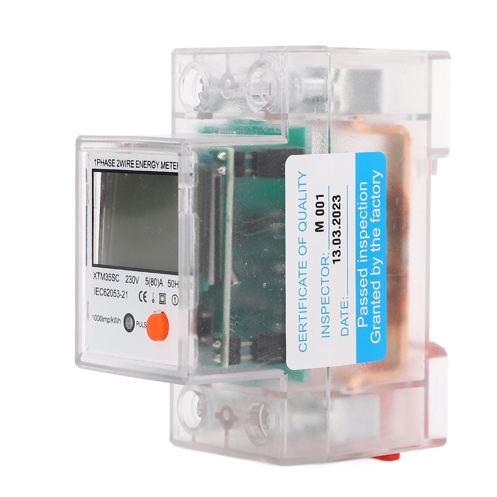 Energy Meter 2P Single Phase DIN Rail Electricity Usage Monitor Backlit LCD Display Power Meter 230V
