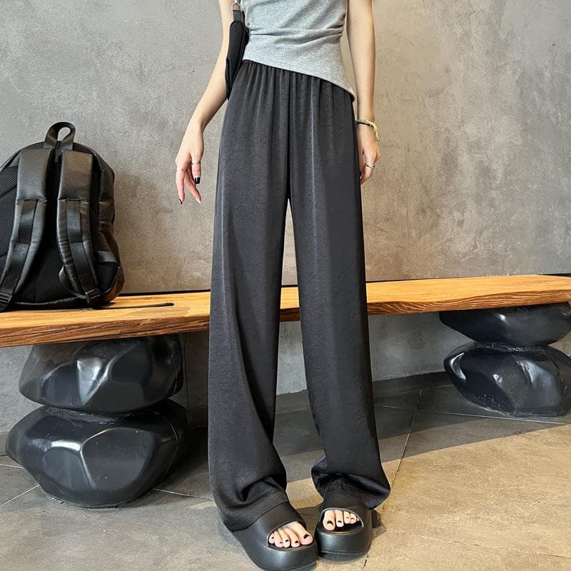High-waisted Straight-leg Pants Women's Drape and Thin Heavy Industry Texture Narrow Wide-leg Pants 2XL