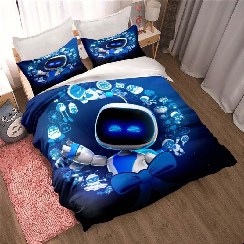 ASTRO BOT Cute Cartoon Bedding Set Duvet Set Single Double Bed King Size Bed Set Adult Children Bedroom Duvet Cover Pillow Case 140x210cm 2pcs