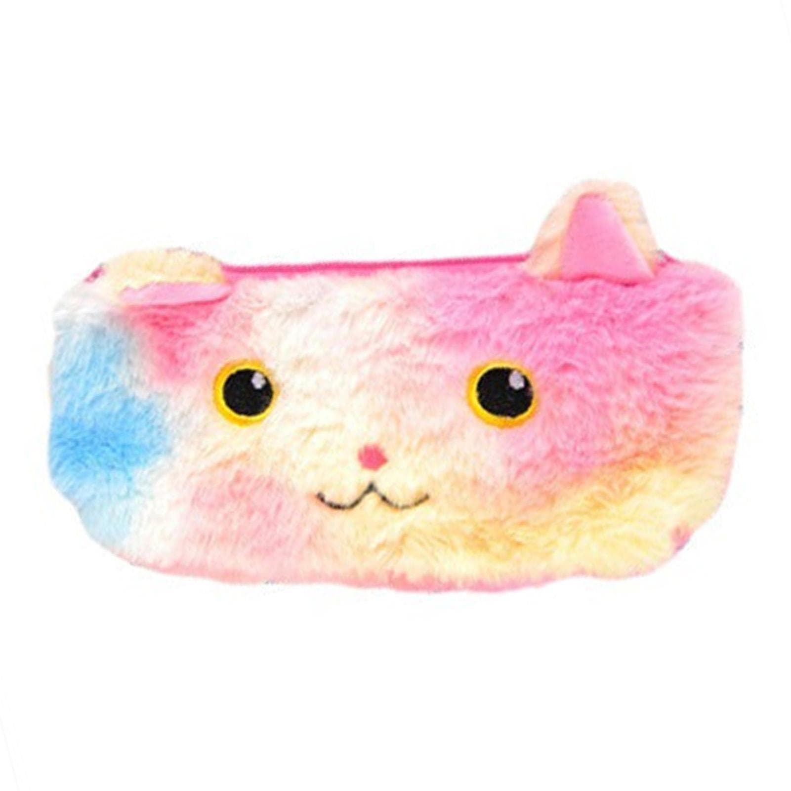 Plush Pencil Case Pouch Cute Cat Laser Color High Capacity Kids Students Office Supplies Round Eye
