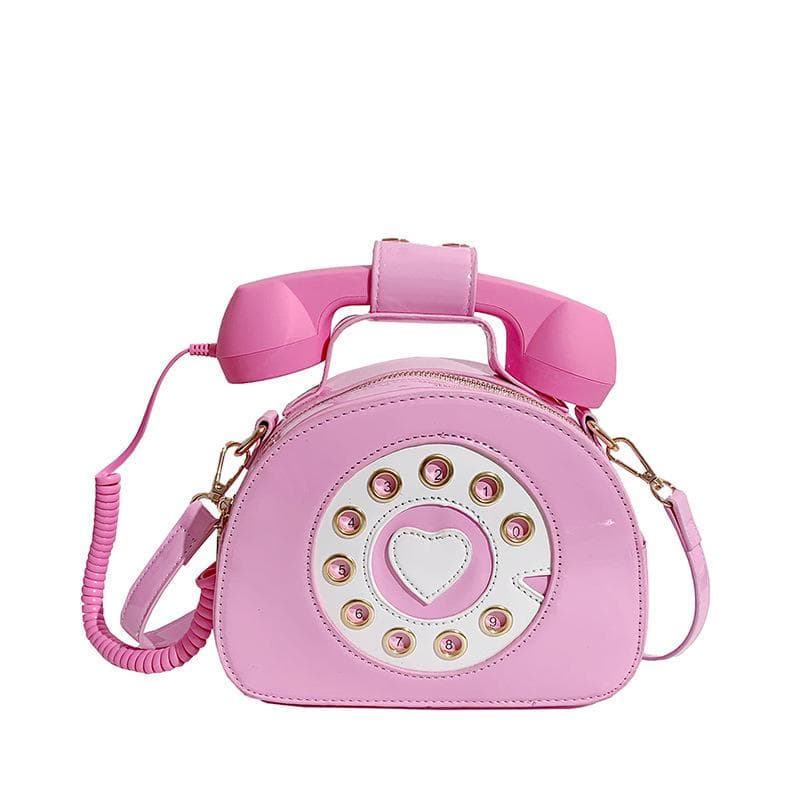 Stylish Women Telephone Shaped Crossbody PU Leather Shoulder Bag Female Casual Handbag Shopping Street School Satchel Tote Purse pink