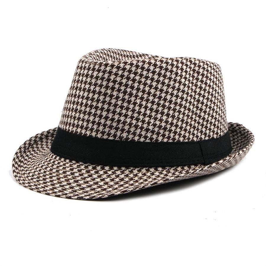 Spring Summer New Vintage Checked Top Hat Men's Middle-aged and Elderly Woolen Gentleman's Hat Jazz Hat black brown