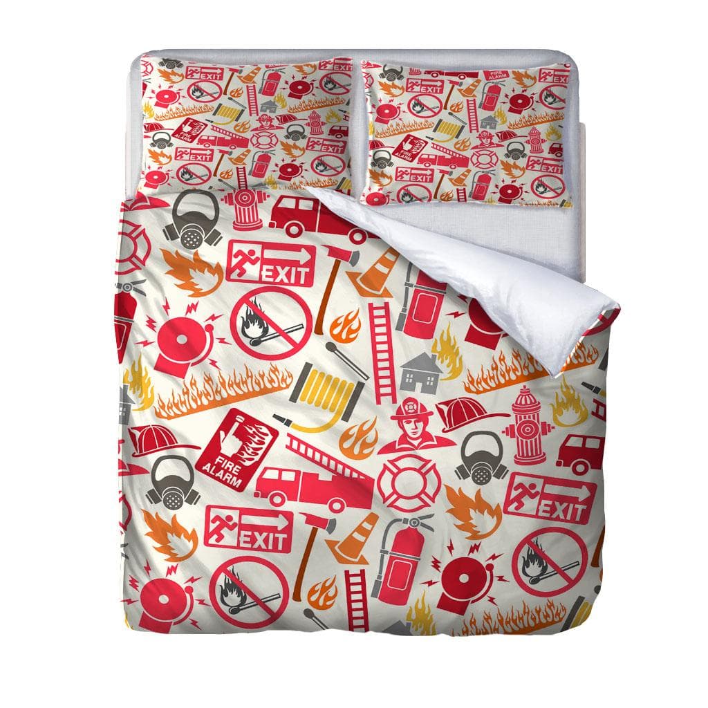 Children'S Quilt 3D Fireman Fire Truck Print Bedding 3Pcs Fashion Duvet Cover Set For Bedroom, Guest Room Soft Comfortable W90xL190cm