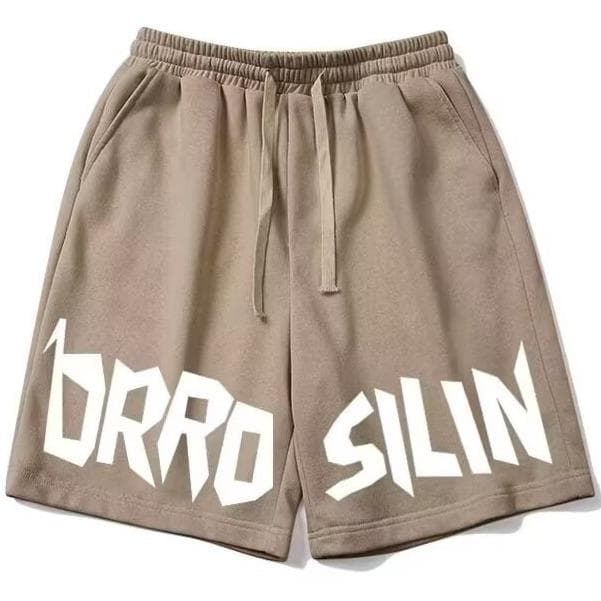 Letter Drawstring Basketball Shorts Men's Summer New Versatile Loose Casual Straight Five-point Pants 5XL brown
