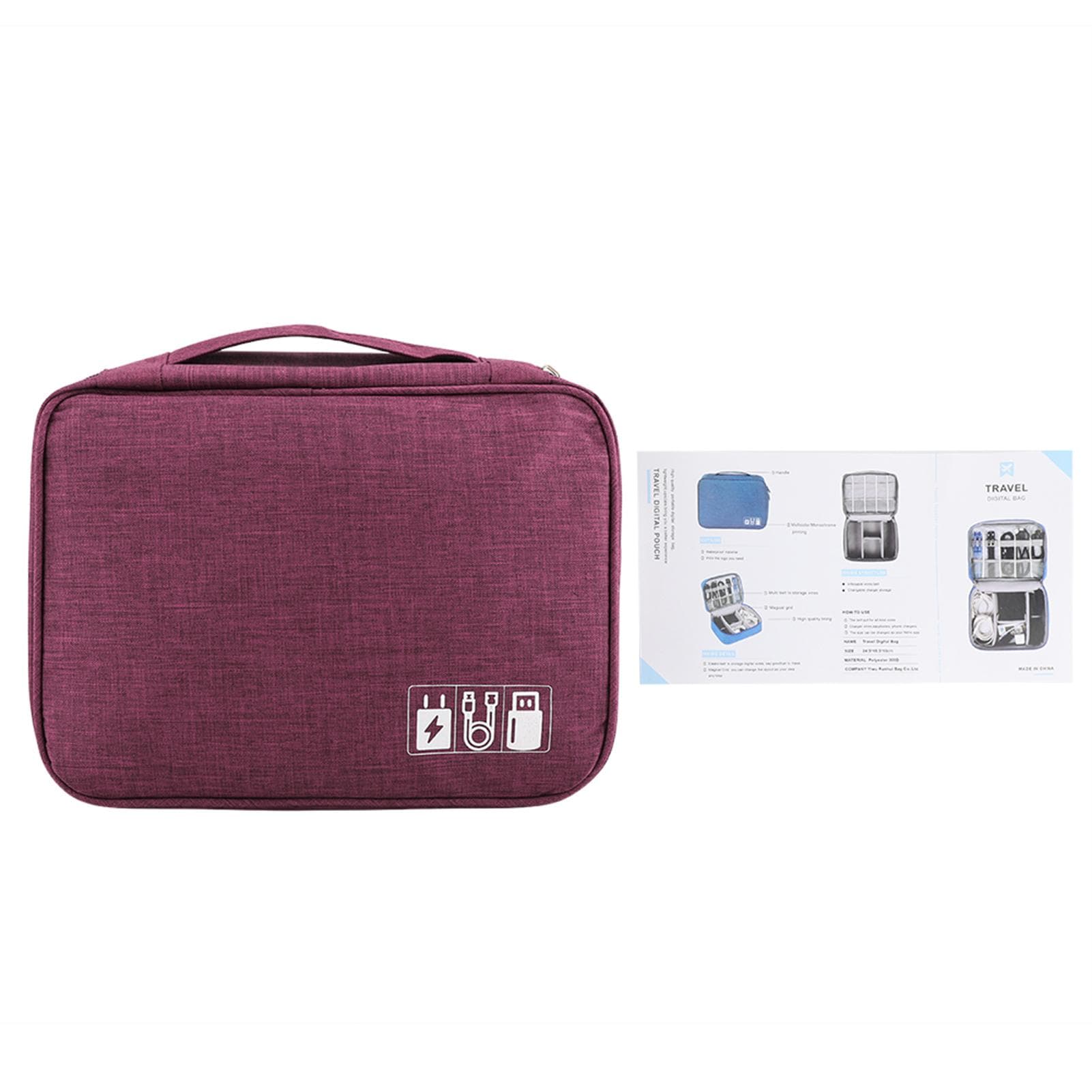 Portable Storage Bag for USB Cable Power Bank Headphone Digital Garget Organizer(Purple)