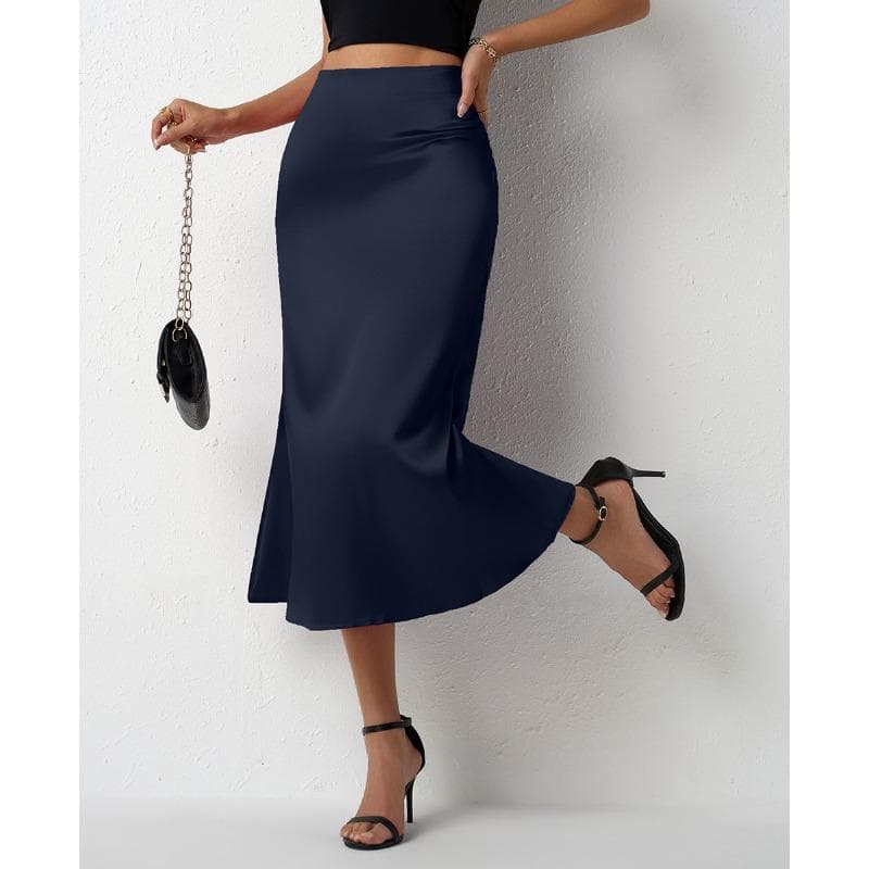 Women's Satin Skirt with Tail Fish Tail for Spring and Summer M dark blue