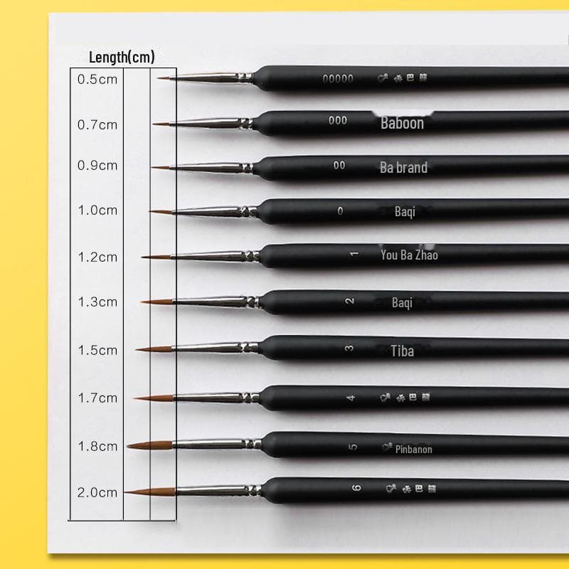 Wolf Hair Fine Brush Set for Acrylic, Oil, Watercolor, Gouache & Chinese Painting 10 Pack (00000, 000, 00, 0, 1, 2, 3, 4, 5, 6) black