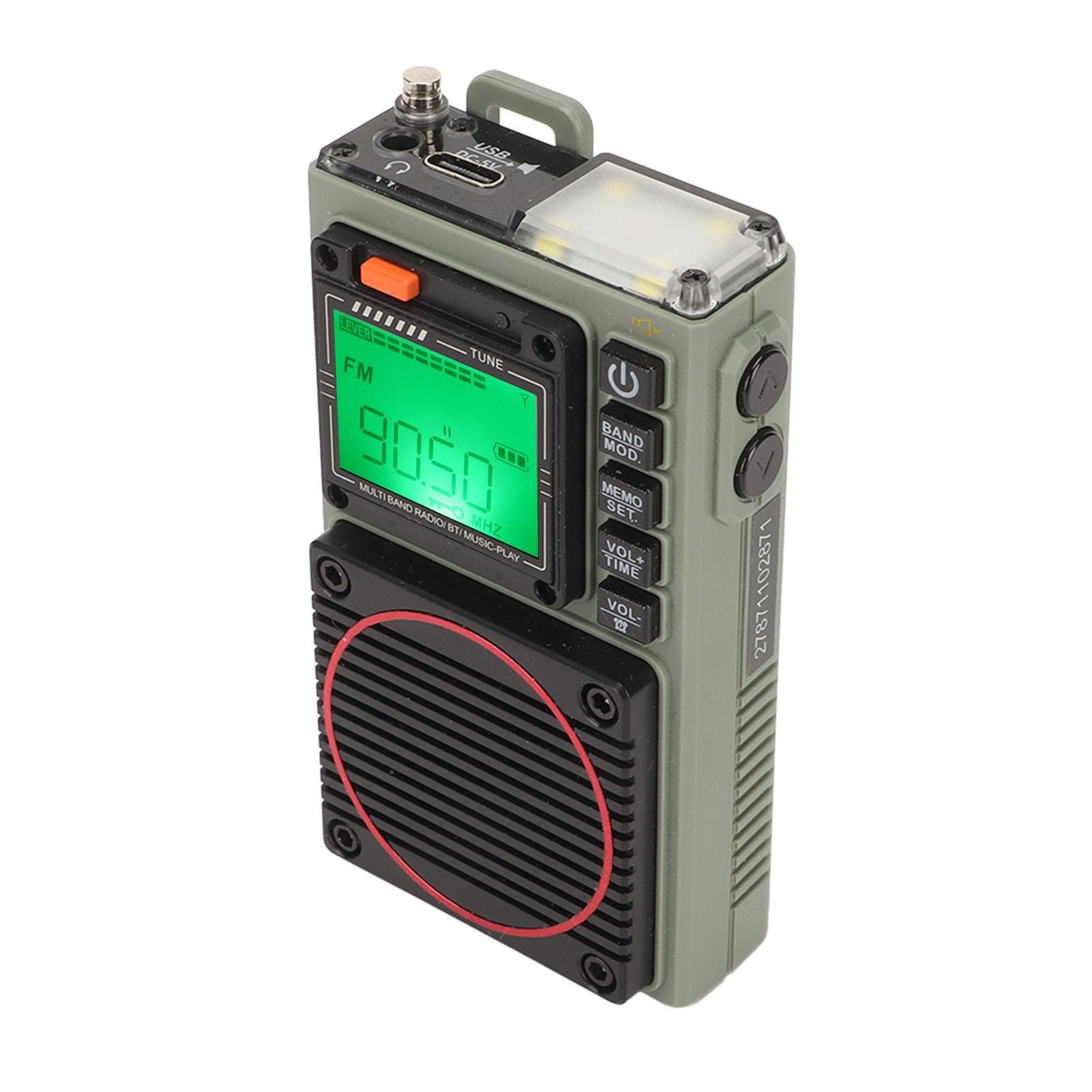 Full Band Radio Bass Stereo SOS Alarm Portable Bluetooth Card Playback Retro FM VHF AM SW WB Radio