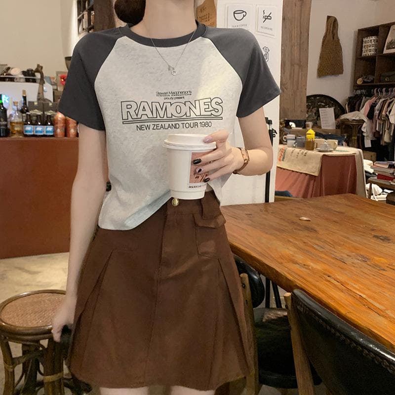 Forward Shoulder Round Neck Short-sleeved Top for Women In Summer New Women's Clothing Design Fashionable Short Slim T-shirt XL grey