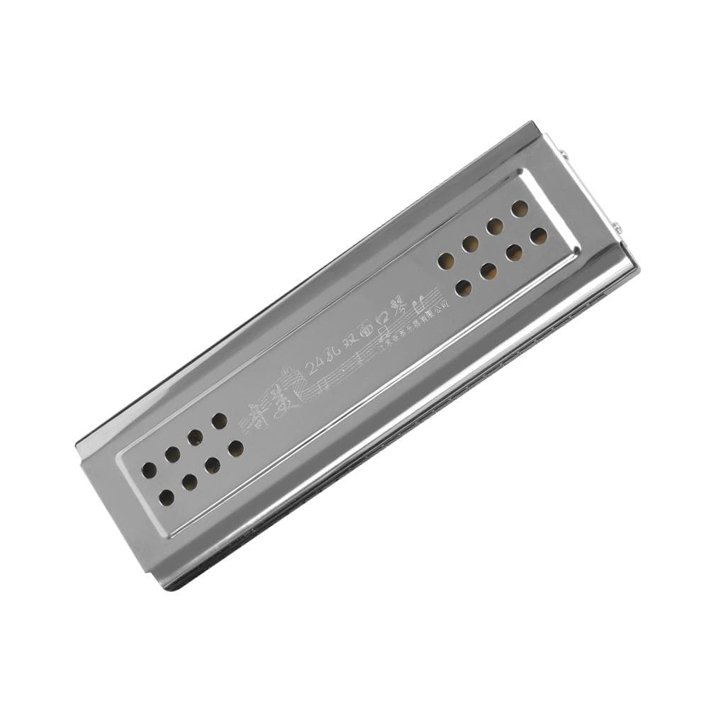 2-in-1 Tremolo Harmonica Mouth Organ Dural Key of C&G 24 Double Holes with 48 Reeds Free Reed Wind silver