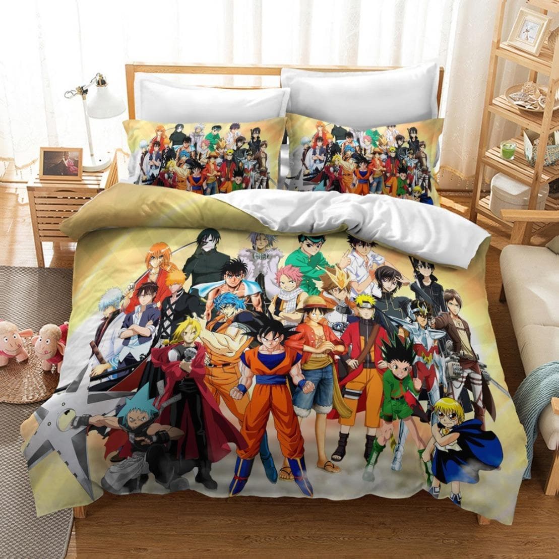 Anime Dragon-Ball Bedding Set,Anime 3D Dragon Duvet Cover,Duvet Comforter Quilt Cover Set Super Saiyan Bedding Set 228x228cm 3pcs