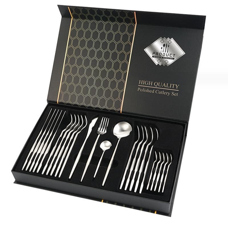 Stainless Steel Cutlery Knife Fork Spoon Steak Knife Fork Gift Box Cutlery 24-piece Set 24set silver