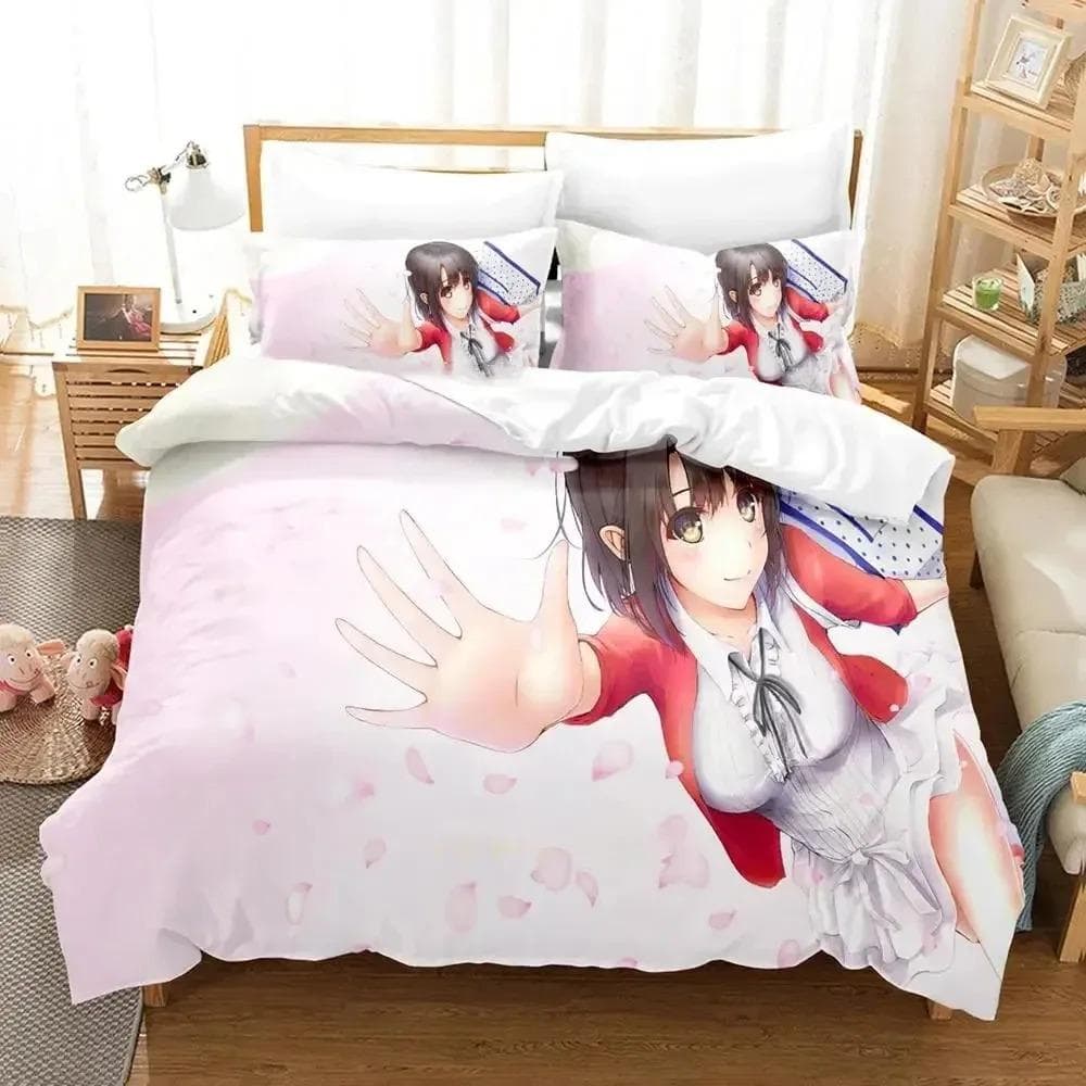 3D Anime Megumi Kato Saekano Bedding Set Duvet Cover Bed Set Quilt Cover Pillowcase Comforter king Queen Size Boys Adult Bedding 70x133cm 2pcs