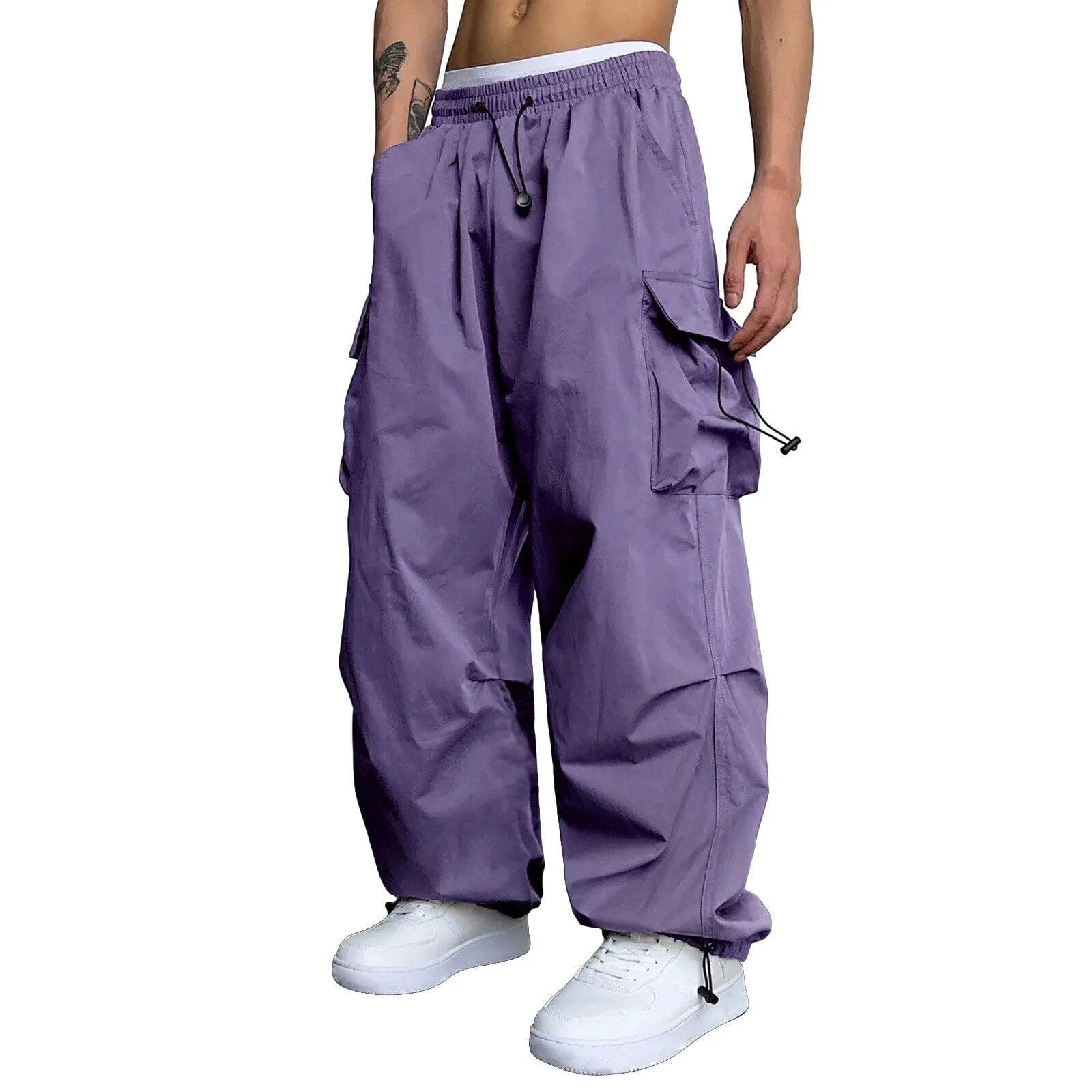 Streetwear Summer Cargo Pants Men Multi-pocket Harajuku Fashion Casual Men's Jogger Pants Wide Leg Loose Hip Pop Pants S purple