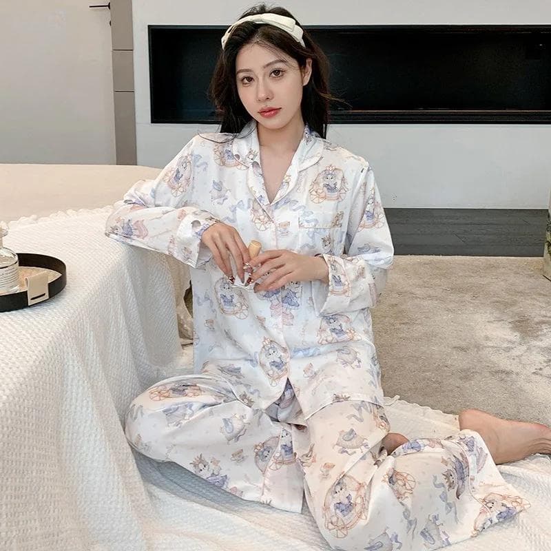 New Spring and Autumn Long Sleeve Thin Cartoon Home Clothes Cute Student Light Luxury Pajamas Women's Pants Set XXL