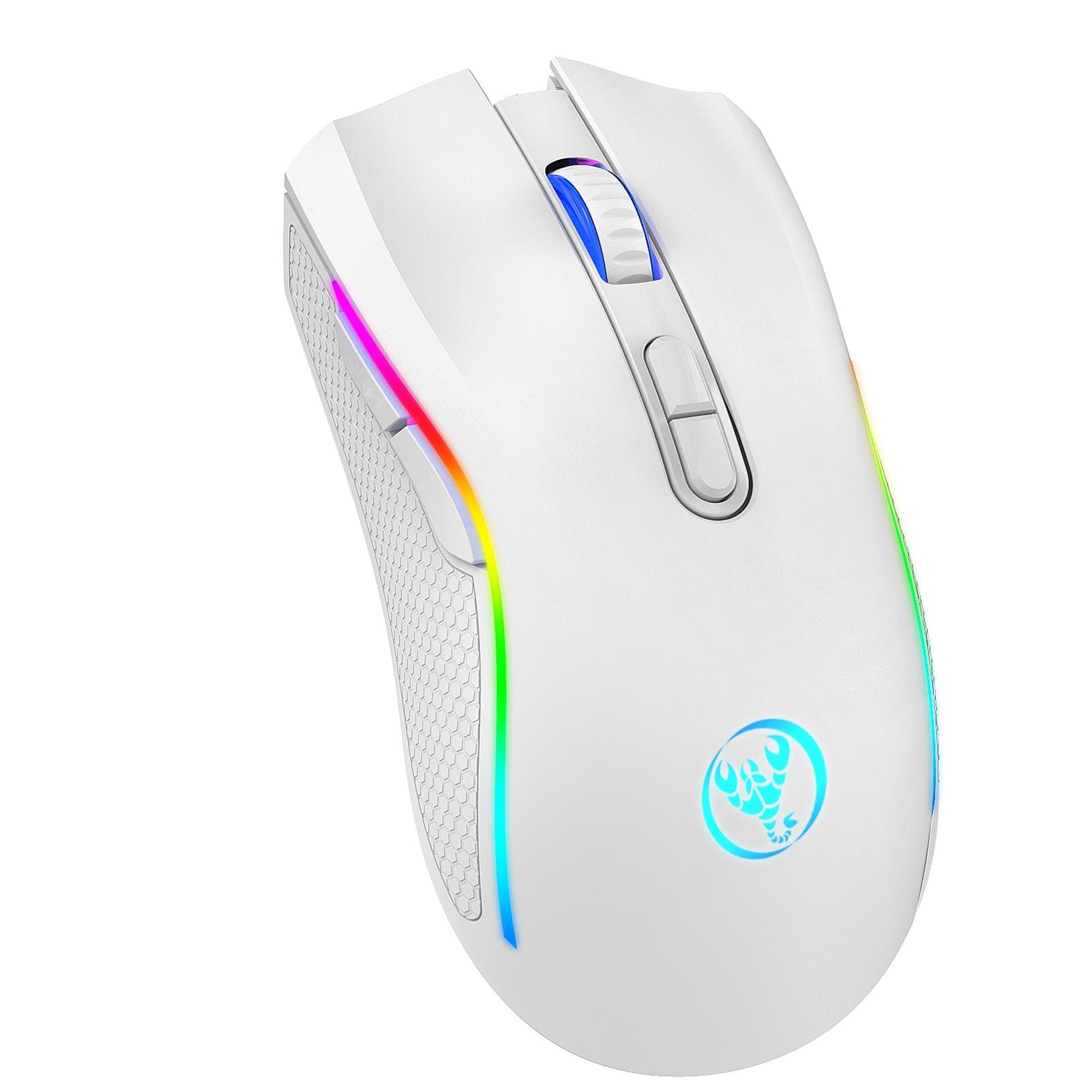 hxsj T69 2.4G Wireless Mechanical Mouse RGB Gaming Mouse Ergonomic Design 650mAh Battery Capacity 7 white