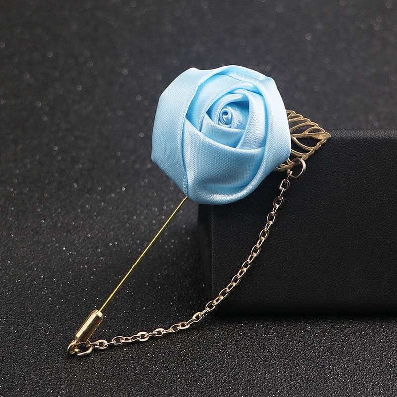 1 Pc Men Clothing Accessories Rose Leaf Shape Suit Lapel Flower Brooch Pin light blue