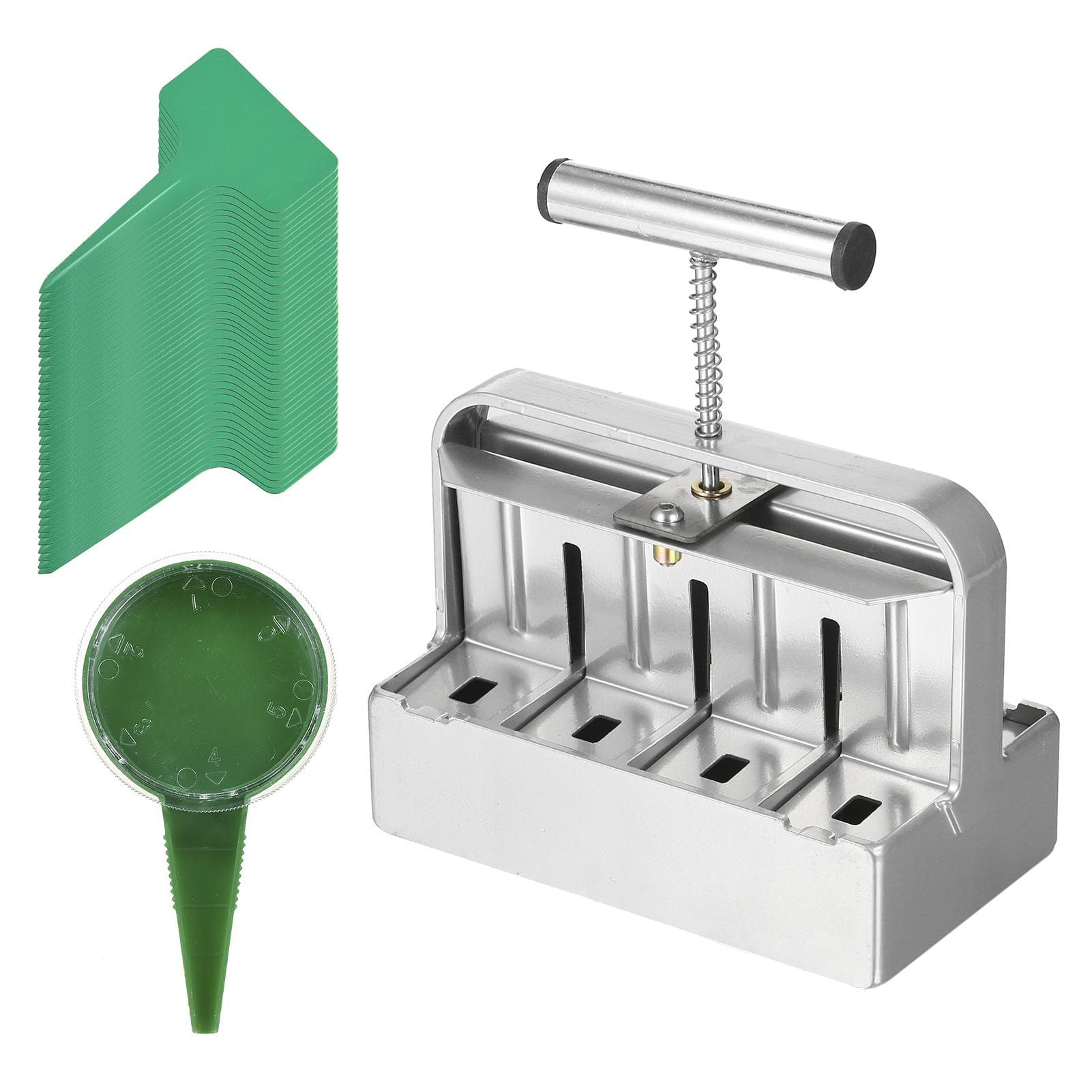 Soil Blocker Soil Block Maker 2 inch 8 Cell Soil Blocking Tool kit with 3 Sizes Seed Pins Hole digger + seeder silver