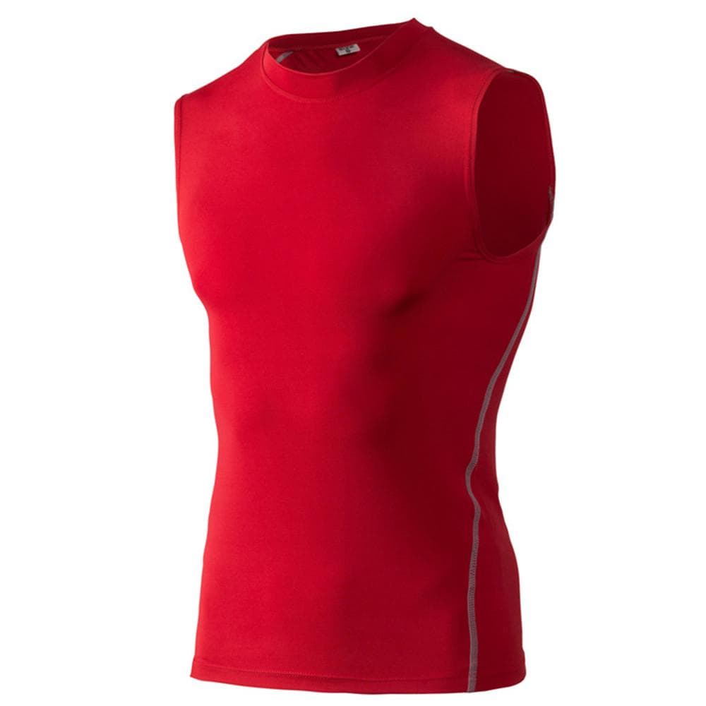 Men Running Sports Sleeveless T-Shirt Basketball Compression Training Vest Fitness Tank Base Layer Top Singlet Activewear Quick Drying 2XL red