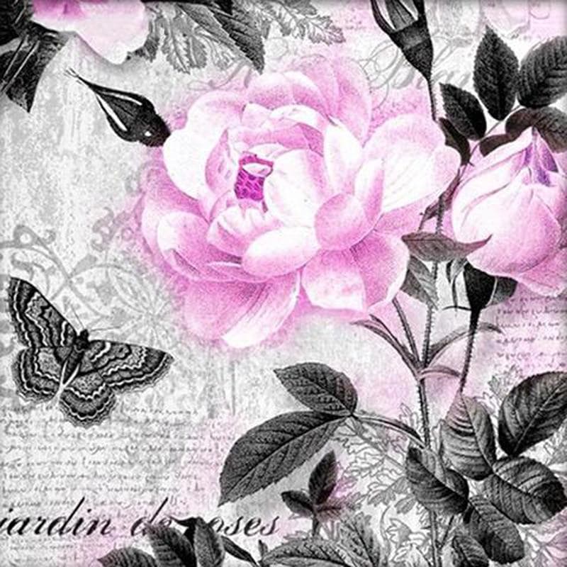 Pink Peony And Black Butterfly Diamond Mosaic Gift Diamond Embroidery Diamond Craft Painting Diamond 30x30CM