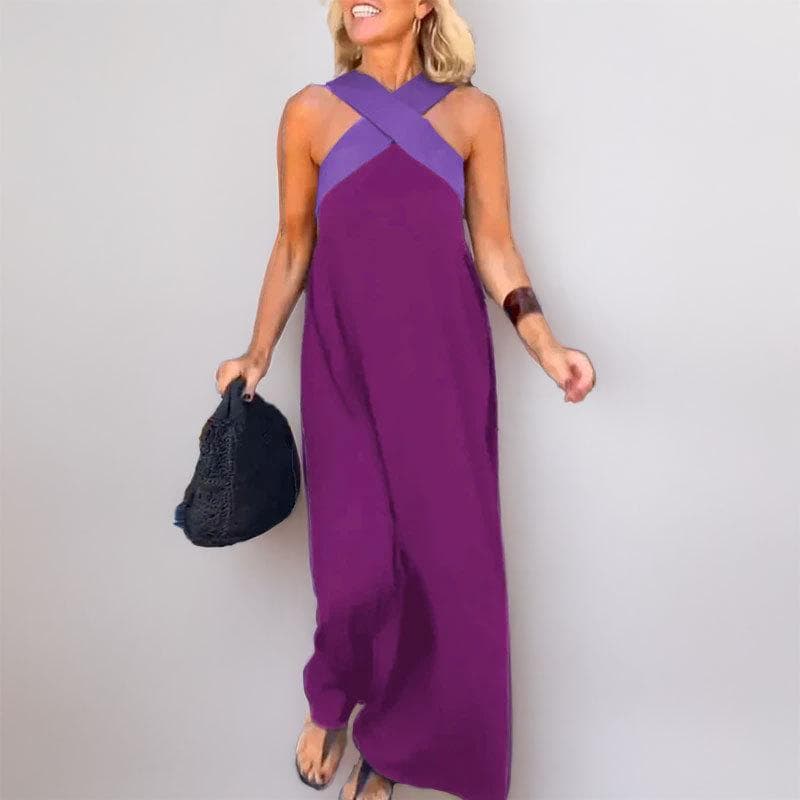 Spring New Women's Clothing Fashion Off-the-shoulder Temperament Elegant Neck Dress 3XL purple