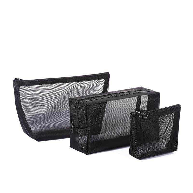 3Pcs Black Mesh Toiletry Bags Travel Makeup Bag Small Large Case Organizer Cosmetic Cases Toiletries Storage Handbag Pouch 3pcs black