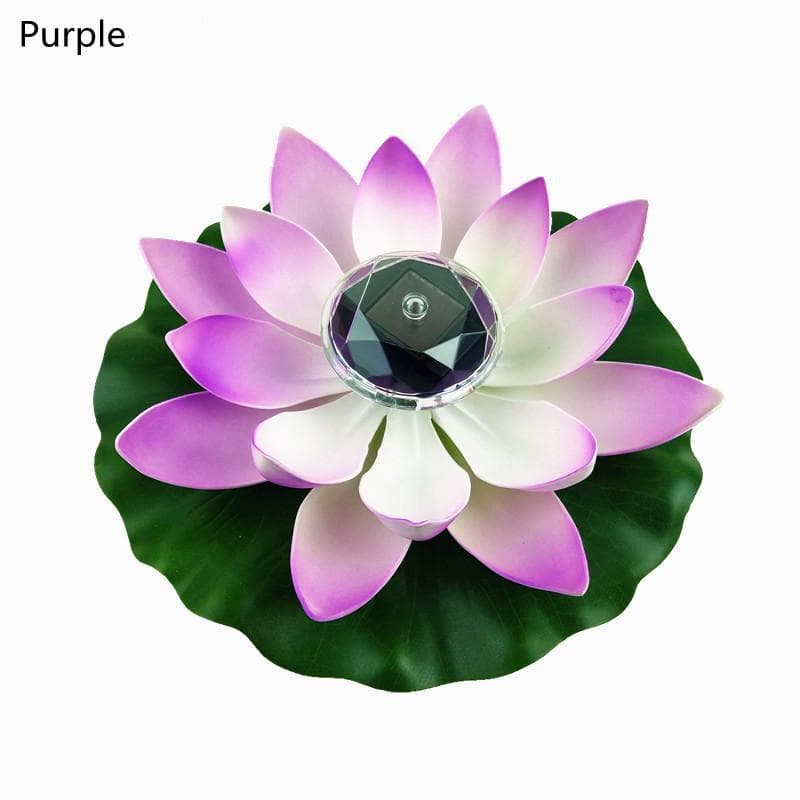 1PC Solar Lotus Lamp Artificial Floating Fountain Pool Garden Night Light Pond Landscape Decorations purple
