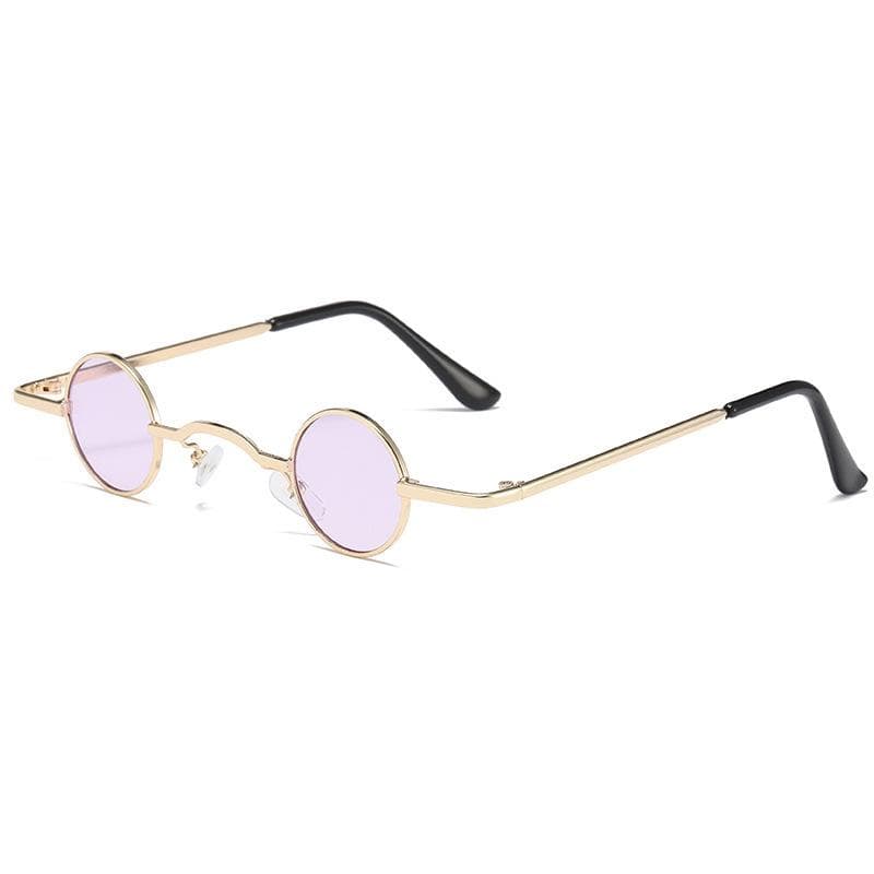 Small Round Anti-Reflective Sunglasses for Women Men Ultra Mini Metal Frame Hip Hop Punk Sun Glasses Candy Color Ins Fashion gold/purple