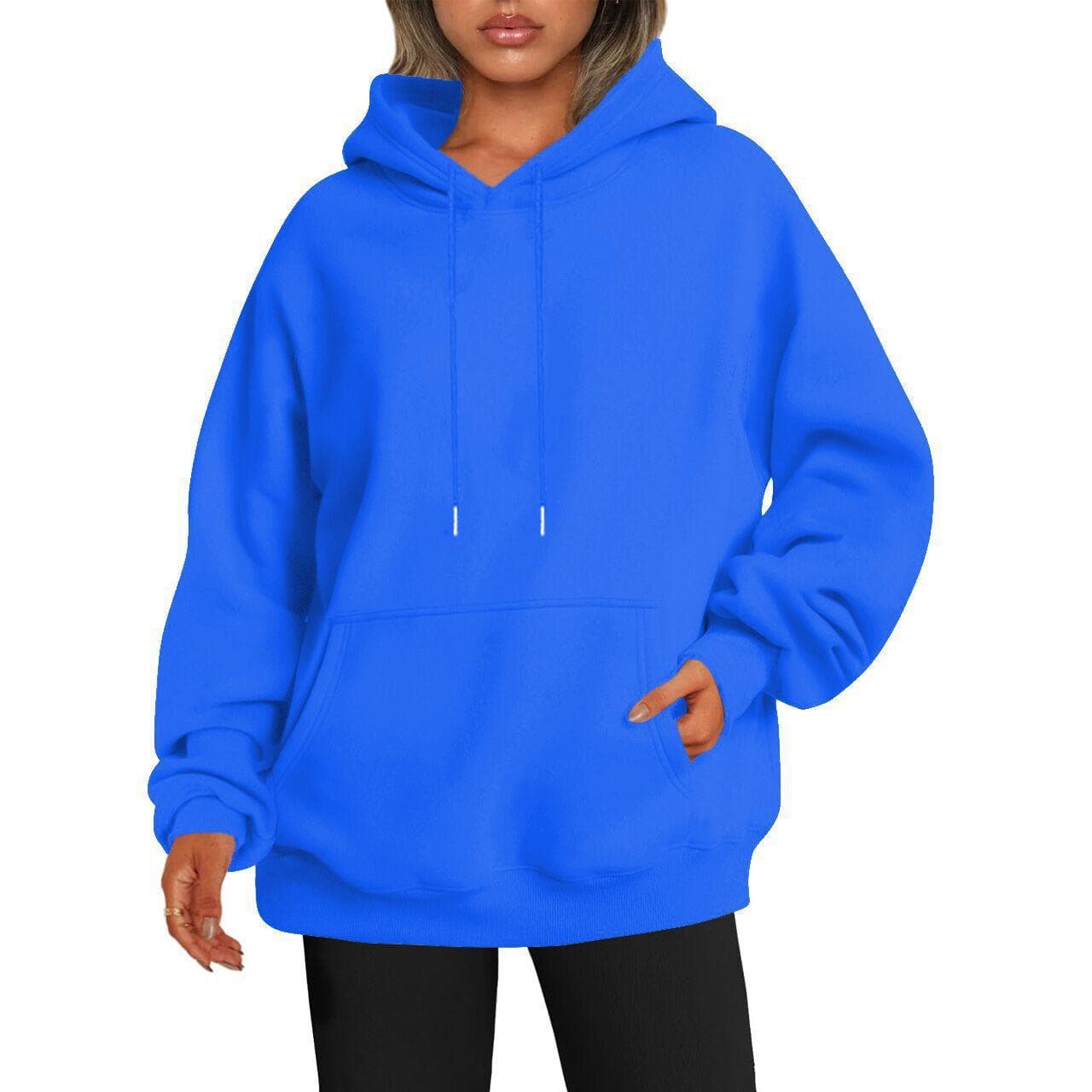 Women's Hooded Pullover Sweatshirt Solid Color Oversized Loose Casual Fleece Sweatshirt S royal blue