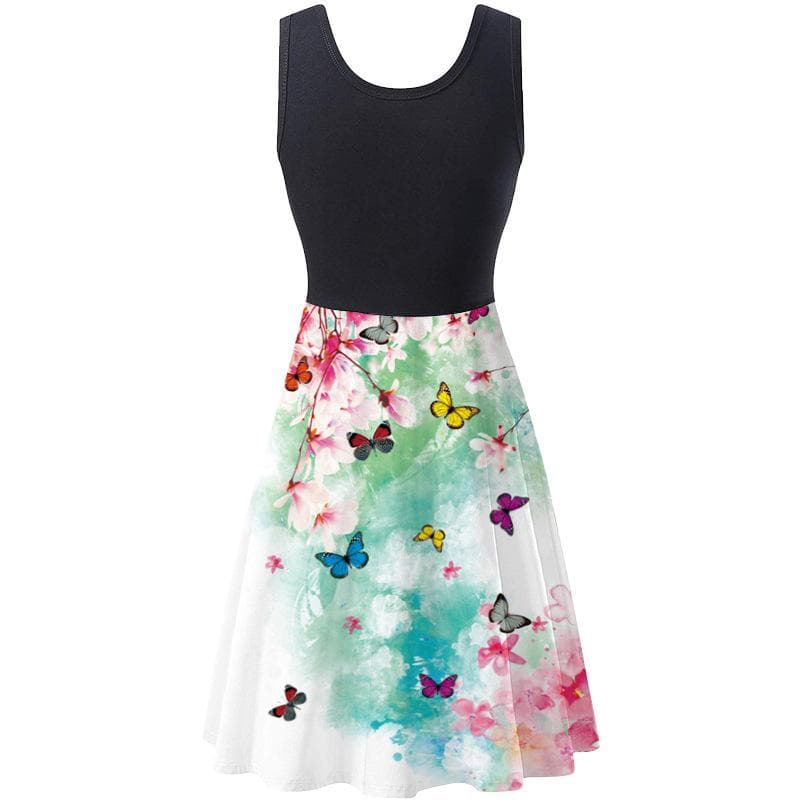 European and American New Summer Sleeveless round Neck Women's Digital Printing Dress Women's M