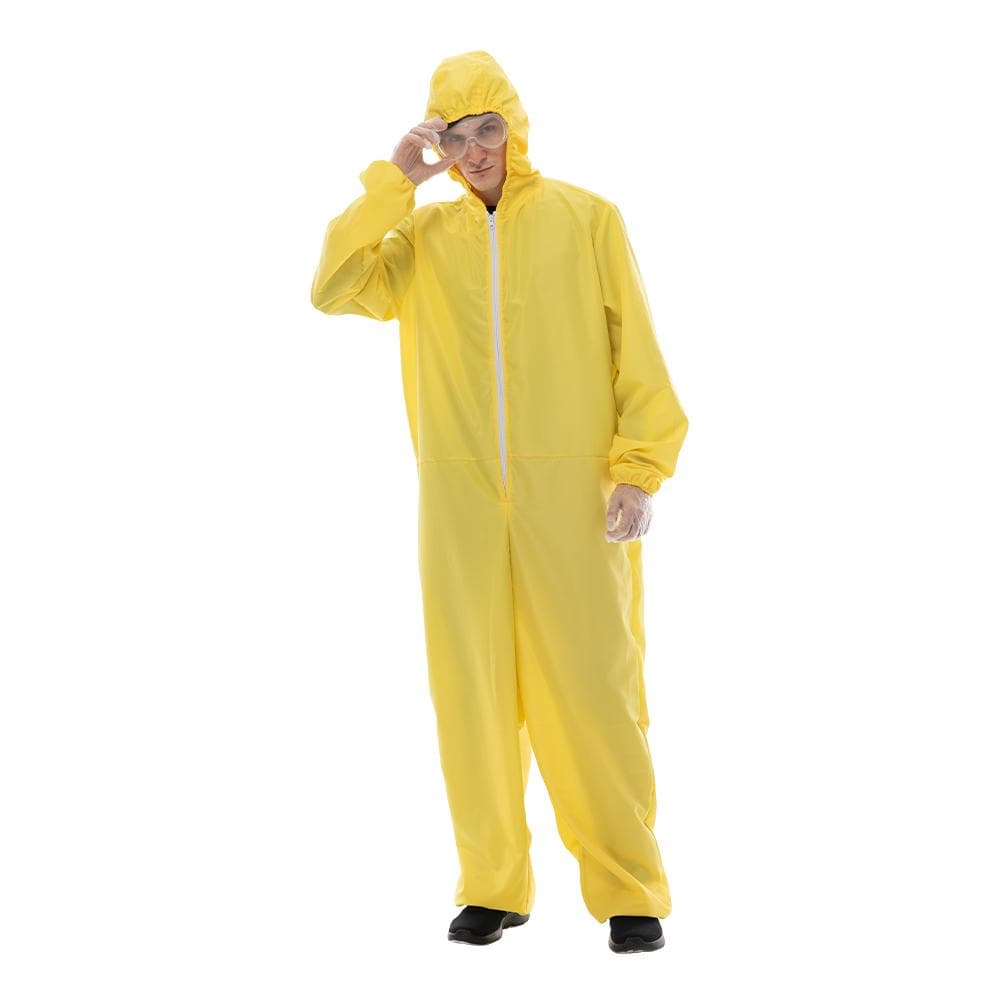 Men Yellow Jumpsuit Costume Halloween Party Coverall with Hood L yellow