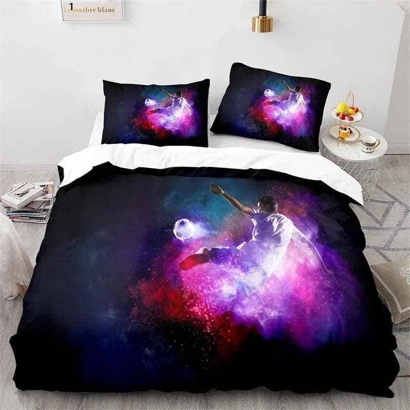 3D Soccer Duvet Cover Set King Queen Boys Watercolor Football Bedding Set Youth Sports Theme Quilt Cover For Child's Dorm Room 70x133cm 2pcs
