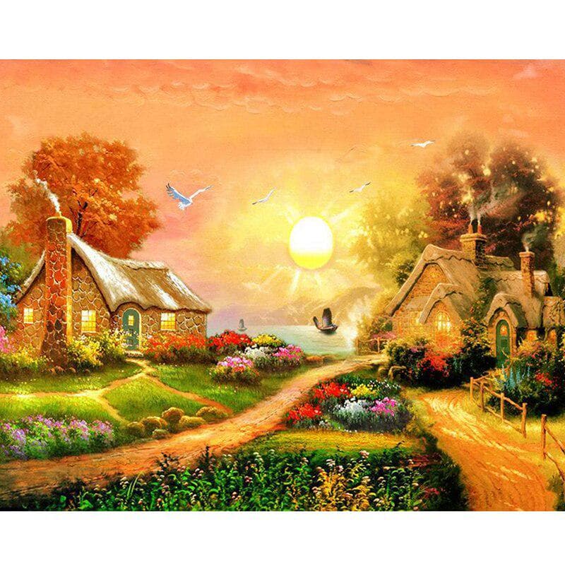 Rhinestones Sunrise House Scenery Diamond Handicrafts Painting 5D DIY Diamond Embroidery Diamond 20X30CM