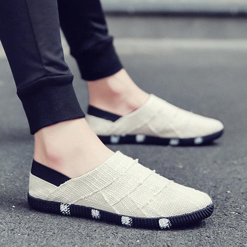 Summer Breathable Men's Linen Casual Canvas Semi-plank Shoes One Pedal Lazy Men's Shoes Without Heel Shoes 39