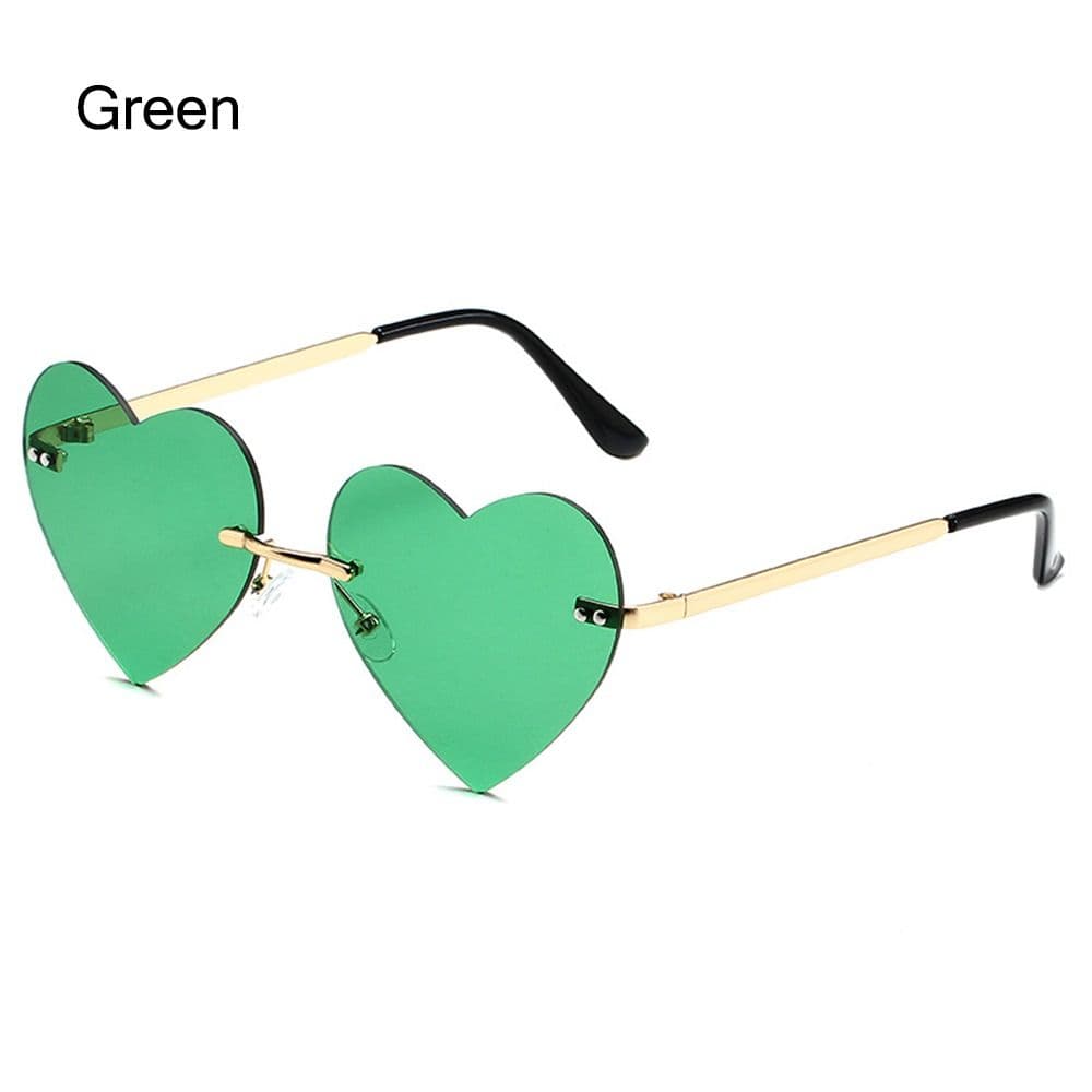 Trendy Hippie Costume Metal Heart-Shaped Rimless Sunglasses Pink Hippie Glasses for Cosplay