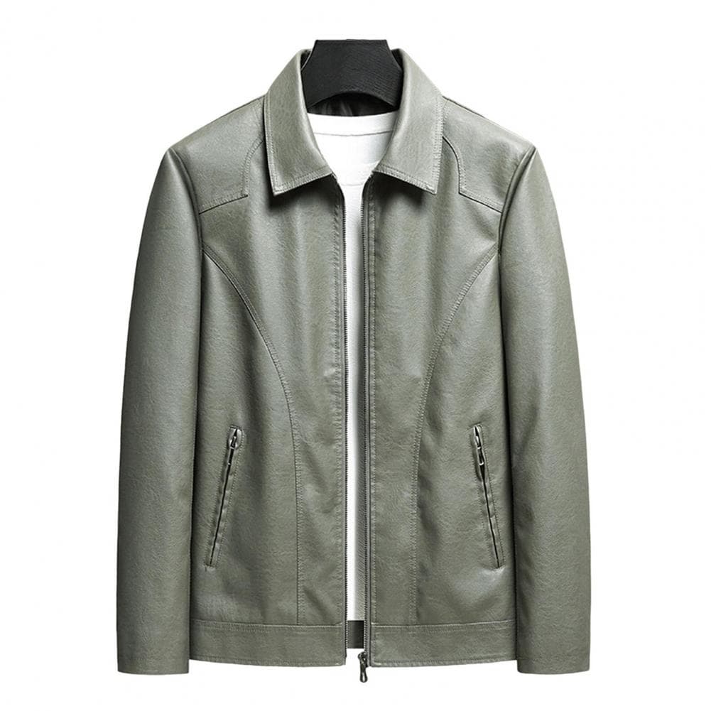 Men Zipper Pockets Jacket Stylish Men's Faux Leather Jacket with Lapel Waterproof Windproof Coat with Zipper Placket for Men M grey