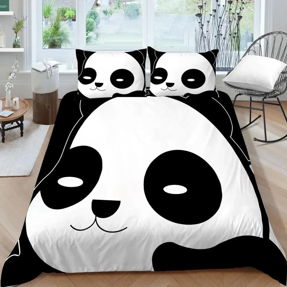 Panda Bedding Set for Kids Boys Girls Cute Cartoon Giant Panda Duvet Cover Set KingQueen Size Yellow Soft Polyester Quilt Cover 70x133cm 2pcs